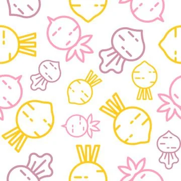 Beetroot and radish seamless pattern, outline vegetable wallpaper Stock Illustration