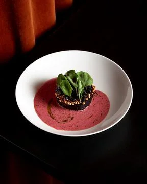 Beetroot Appetizer With Buckwheat And Black Currant Sauce Fine Dining Stock Photos