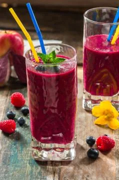 Beetroot, apple, ginger and berries smoothie Stock Photos
