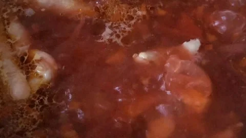 Beetroot borsch is being cooked	 Stock Footage 329189476