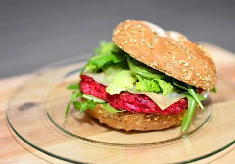 Beetroot burger with arugula 写真素材