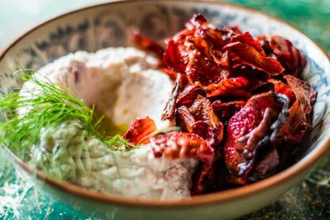 Beetroot Chips with Hummus Stock Photos
