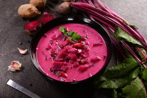 Beetroot creamy soup Stock Photos