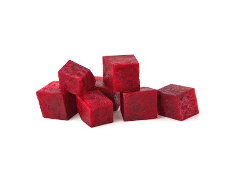 Beetroot cube slice closeup isolated on white background Stock Photos