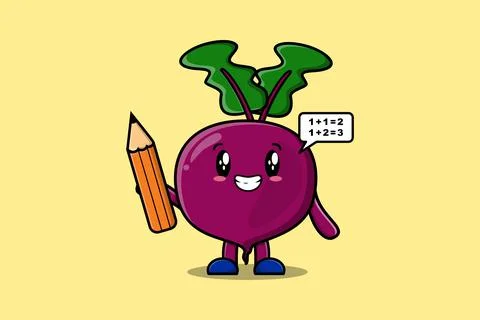 Beetroot cute cartoon clever student with pencil Stock Illustration