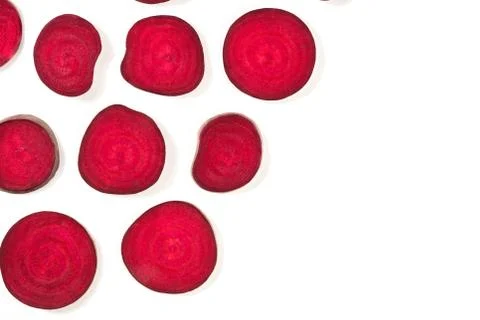 Beetroot design layout with a place for text. Slices of beet, shot from above on Foto stock