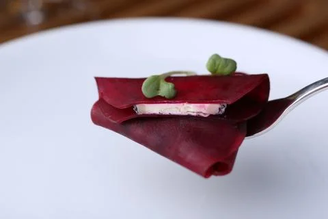 Beetroot on the fork Stock Photos