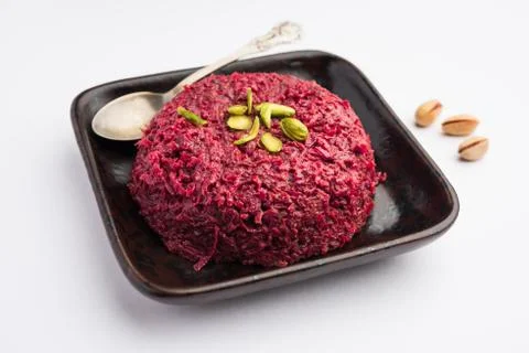 Beetroot halwaor Halva is an Indian desserts tastes great when served chilled Stock Photos