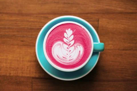 Beetroot latte top view. Stock Photos