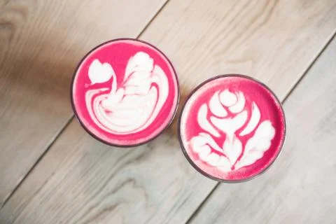 Beetroot latte top view. Stock Photos