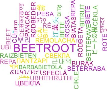 Beetroot multilanguage wordcloud background concept Stock Illustration