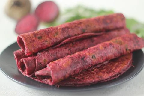 Beetroot Paratha is a Indian pan fried whole wheat flatbread made of wheat fl 写真素材