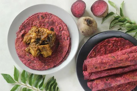 Beetroot Paratha is a Indian pan fried whole wheat flatbread made of wheat fl 写真素材