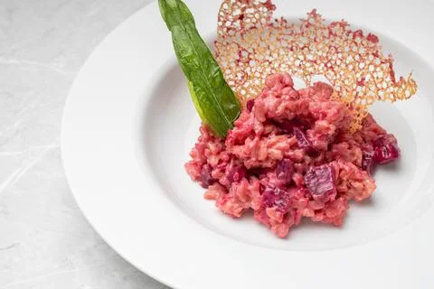 Beetroot risotto. Italian pink risotto Stock Photos
