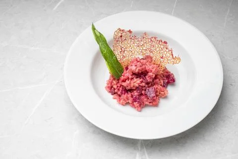 Beetroot risotto. Italian pink risotto Stock Photos
