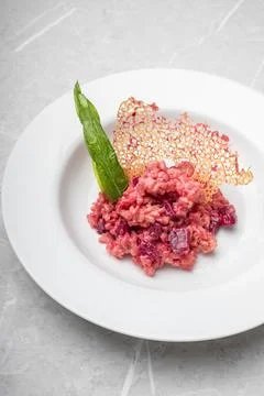 Beetroot risotto. Italian pink risotto Stock Photos