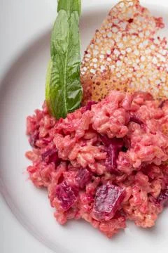 Beetroot risotto. Italian pink risotto Stock Photos
