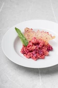Beetroot risotto. Italian pink risotto Stock Photos