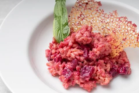 Beetroot risotto. Italian pink risotto Stock Photos