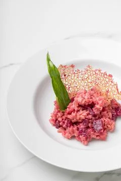 Beetroot risotto. Italian pink risotto Stock Photos