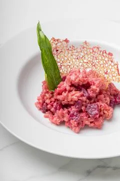 Beetroot risotto. Italian pink risotto Stock Photos