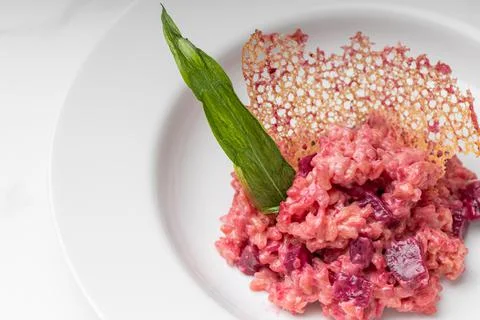 Beetroot risotto. Italian pink risotto Stock Photos