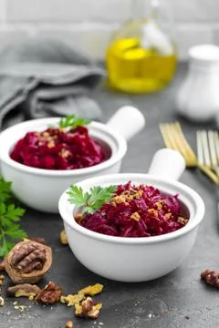 Beetroot salad with nuts Stock Photos