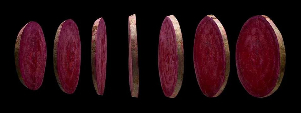Beetroot slices on black background, levitating Stock Photos