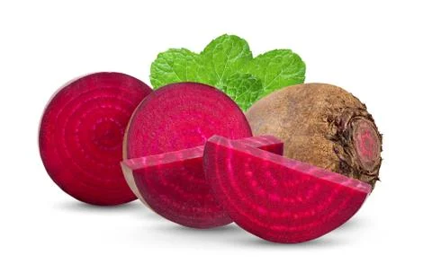 Beetroot slices with leaf isolated on white background. Stock Photos