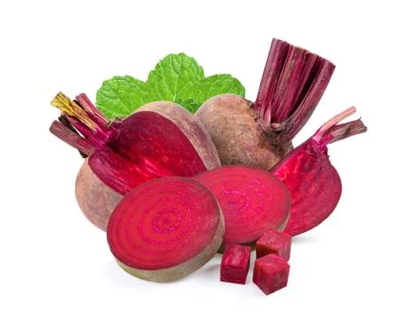 Beetroot slices with leaf isolated on white background. Stock-Fotos