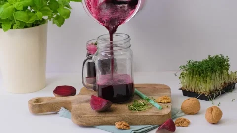 Beetroot smoothie. Vegetable smoothie. Healthy eating Stock Footage 263047909