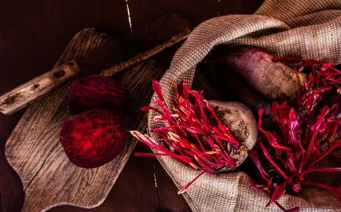 Beetroot with some green leafs. micro-greens of beetroot. Foto stock