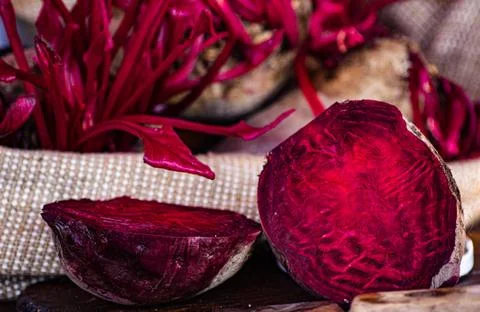 Beetroot with some green leafs. micro-greens of beetroot. Foto stock