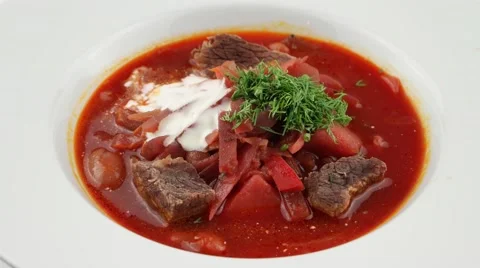 Beetroot soup with meat, Borscht Stock Footage 57733097