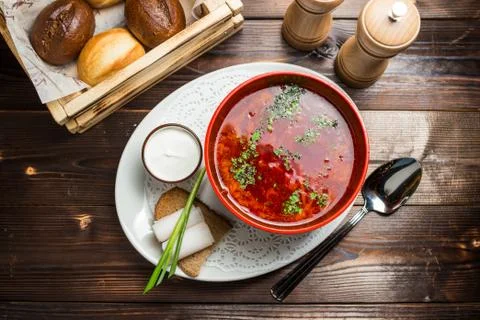 Beetroot soup with meat Stock Photos
