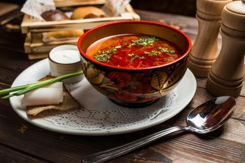 Beetroot soup with meat Stock Photos