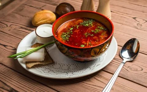 Beetroot soup with meat Stock Photos