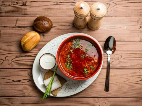 Beetroot soup with meat Stock Photos