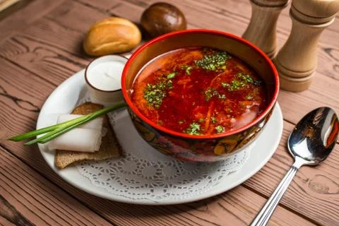Beetroot soup with meat Stock Photos