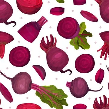 Beetroot Vegetable Crop Seamless Pattern Design Vector Template Stock Illustration