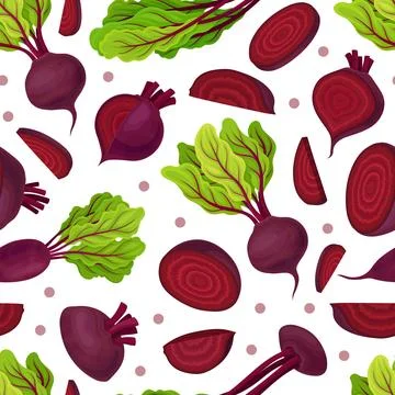 Beetroot Vegetable Crop Seamless Pattern Design Vector Template Stock Illustration