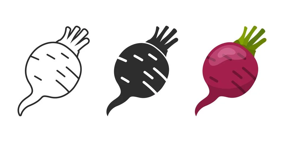Beetroot vegetable with leaves icon set collection in flat style. Beet plan.. Stock Illustration