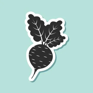 Beetroot vegetable with leaves sticker icon in flat style. Beet plant vecto.. Stock Illustration