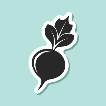 Beetroot vegetable with leaves sticker icon in flat style. Beet plant vecto.. Stock Illustration