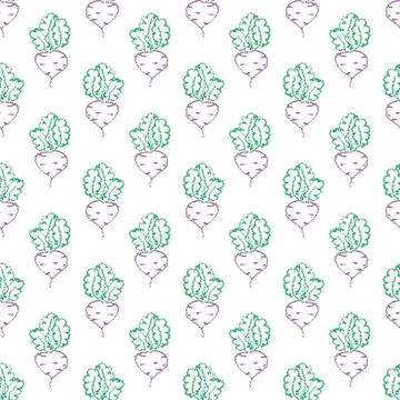 Beetroot vegetable seamless pattern chalk drawing style Stock Illustration