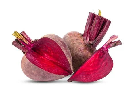 Beetroot vegetables and a half  isolated on white background. full depth of f Foto stock