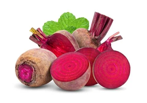 Beetroot vegetables and a half  isolated on white background. full depth of f Foto stock