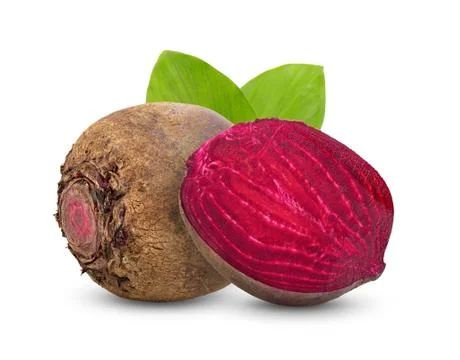Beetroot vegetables and a half with leaf  isolated on white background. full  Stock Photos