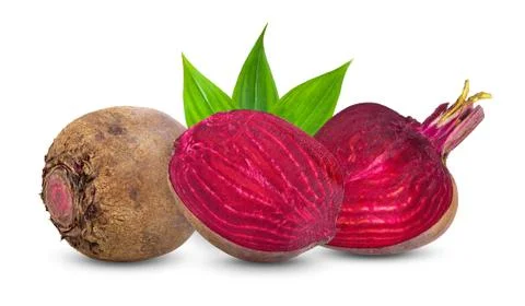 Beetroot vegetables with leaf isolated on white background Stock Photos