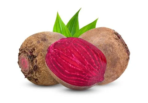 Beetroot vegetables with leaf isolated on white background Stock Photos